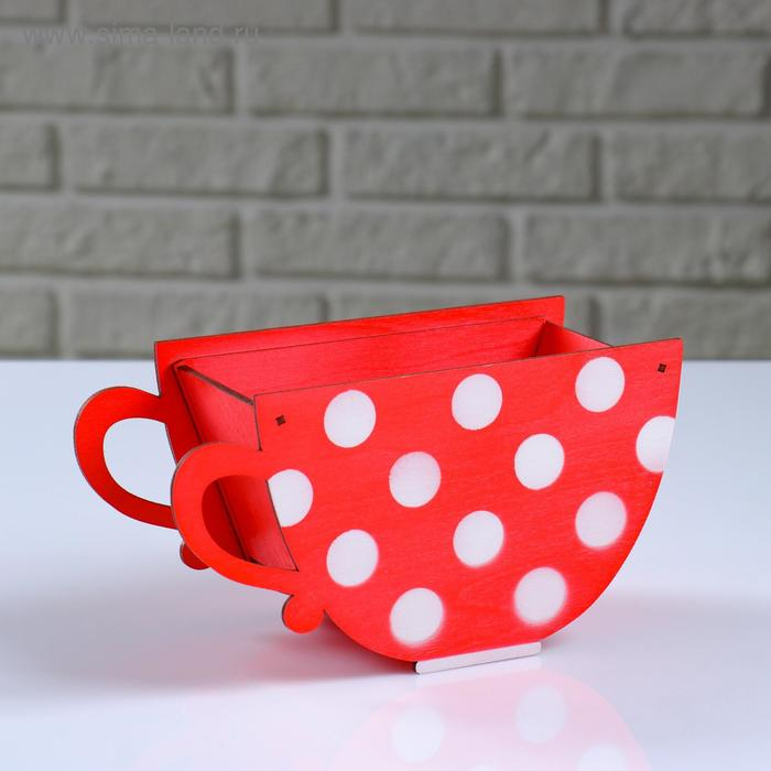 Кашпо деревянное Кашпо деревянное "Чашка в горошек", красный, 20×9×11 см