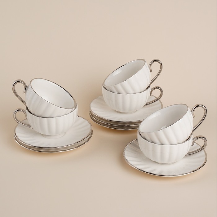 Чайный сервиз SL Home &laquo;Гарда&raquo;, 12 предметов: 6 чашек 200 мл, 6 блюдец d=15 см, цвет белый