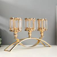 Подсвечник металл, стекло на 3 свечи "Кристаллы - грани" золото 22,5х41х8 см Подсвечник металл, стекло на 3 свечи "Кристаллы - грани" золото 22,5х41х8 см