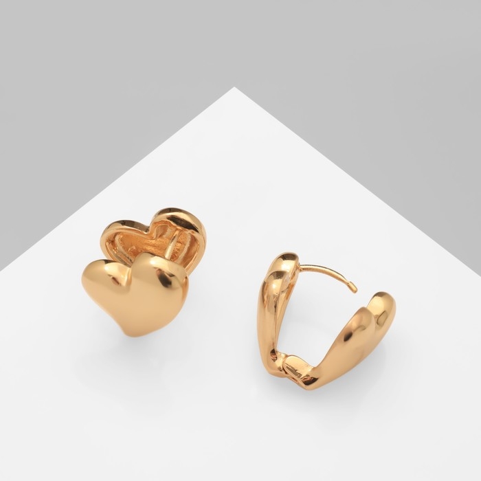 Серьги металл &laquo;Аккорд&raquo; сердечко, цвет золото