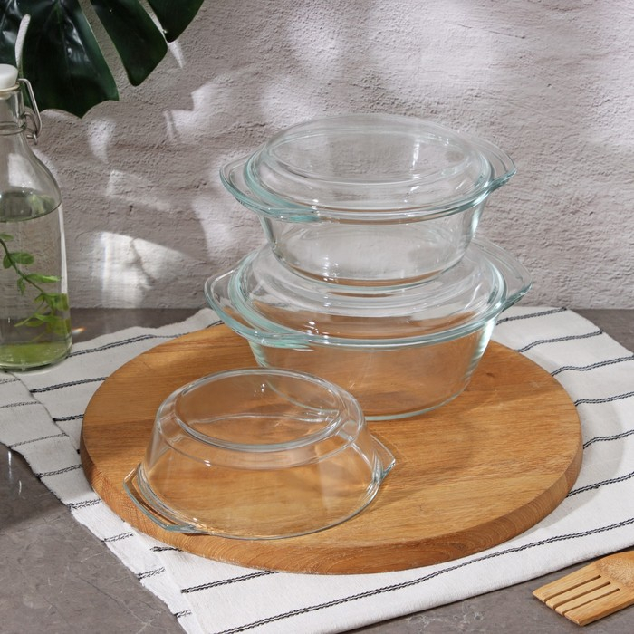 Набор кастрюль из жаропрочного стекла для запекания Доляна &laquo;Гратен&raquo;, 3 предмета: 0,7 л, 1 л, 1,5 л, с крышками