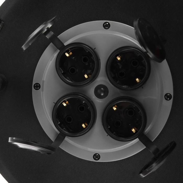 Катушка металлическая, 4 розетки, с/з, с крышками IP44, 16 А, УХЛ2, серая