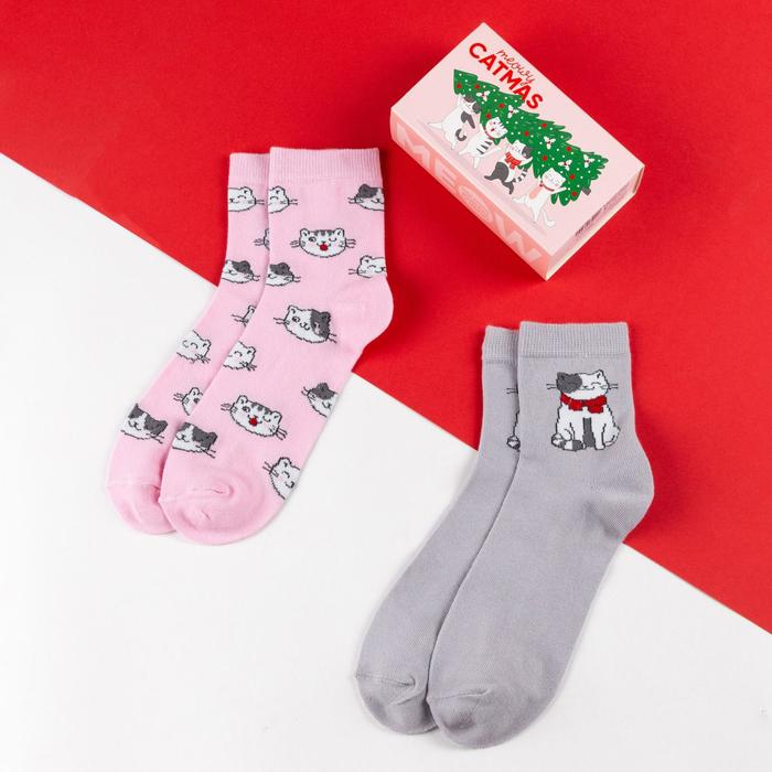 Набор женских новогодних носков KAFTAN Набор женских новогодних носков KAFTAN "Catmas" р. 36-40 (23-25 см), 2 пары