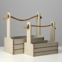 Набор кашпо деревянных 2 в 1 (25.5&times;15&times;30; 20&times;12&times;23) "Прованс", светло-серый