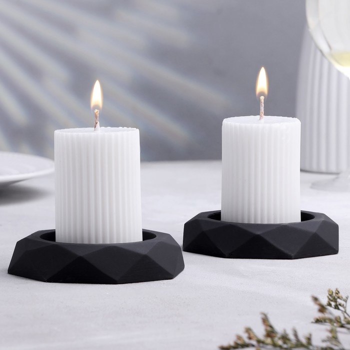 Подсвечник Подсвечник "Грани", набор 2 шт, 2,3х10 см, графит