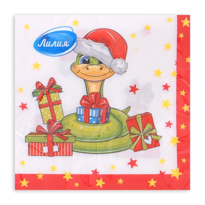 Новогодние салфетки бумажные Лилия «Змейка», 2 слоя, 33х33 см, 20 шт Новогодние салфетки бумажные Лилия «Змейка», 2 слоя, 33х33 см, 20 шт