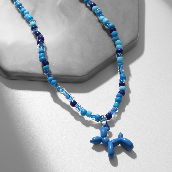 Кулон &laquo;Собачка&raquo; из воздушных шаров, бисер, цвет синий, 41 см