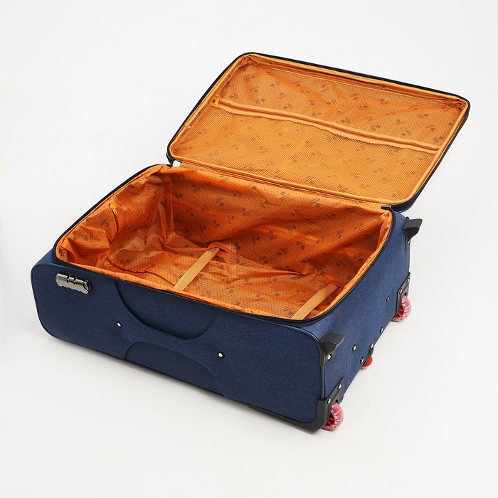 Чемодан большой 95 л (L), отдел на молнии, с расширением, кодовый замок, 3 колеса, 2 наружных кармана, цвет синий