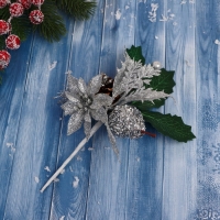 Декор "Зимние грезы" серебряные цветок и листья, 16 см