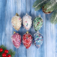 Украшение ёлочное "Шишки в пайетках" (набор 6 шт) 4х7 см, микс Украшение ёлочное "Шишки в пайетках" (набор 6 шт) 4х7 см, микс