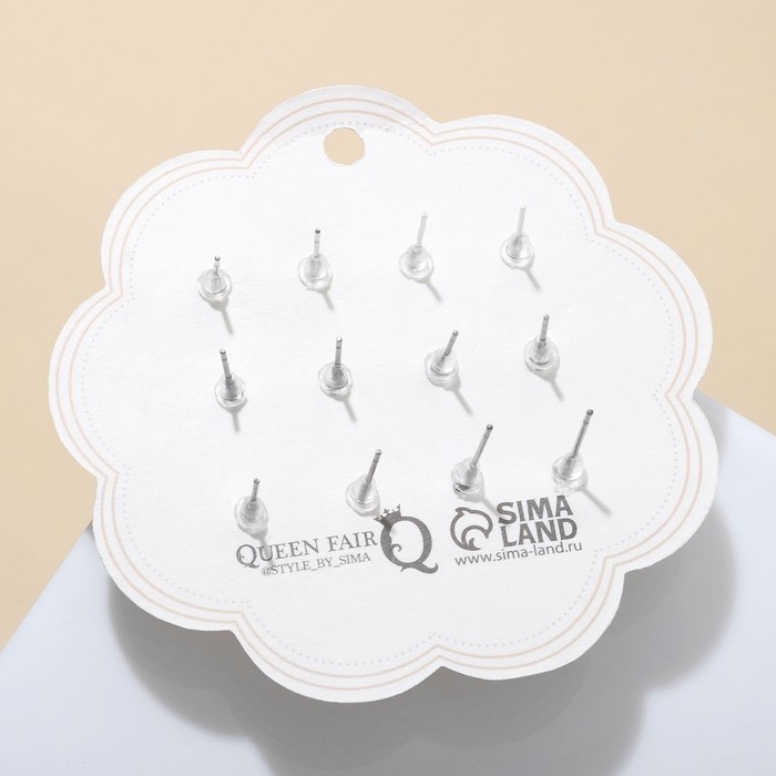 Пусеты 6 пар &laquo;Жемчужные&raquo; минимал d=8-11 мм, цвет белый в серебре