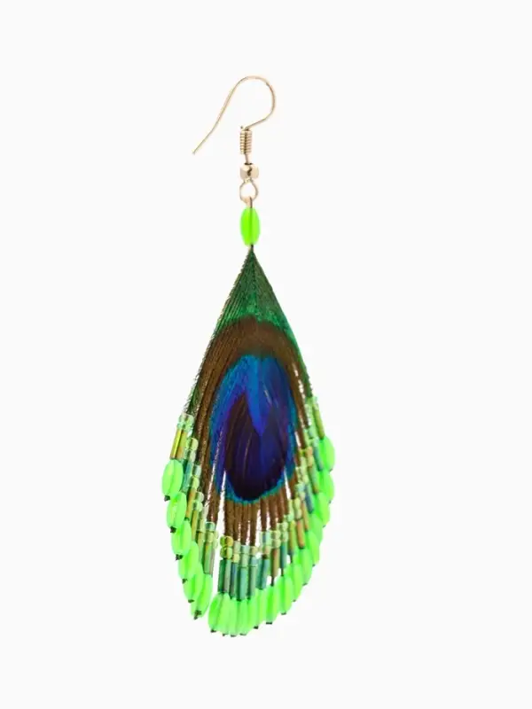 Серьги "Павлин" 5х8 см, цв. зелёный