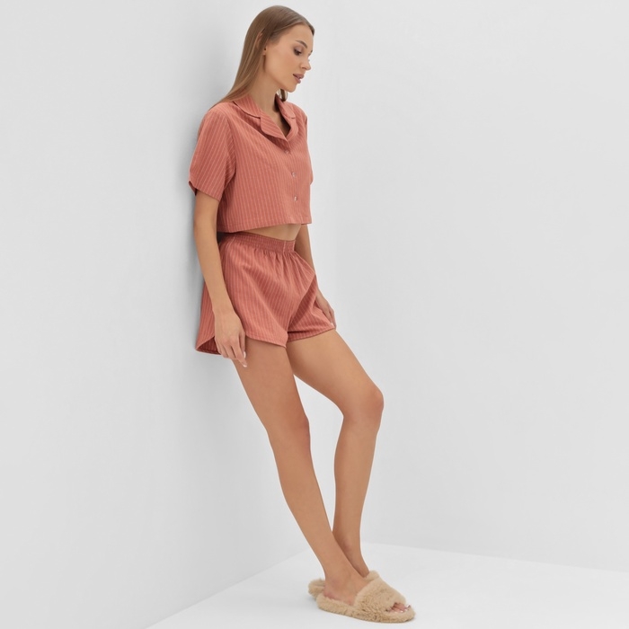 Пижама женская (рубашка и шорты) KAFTAN Пижама женская (рубашка и шорты) KAFTAN "Полоска" р.40-42, коралл