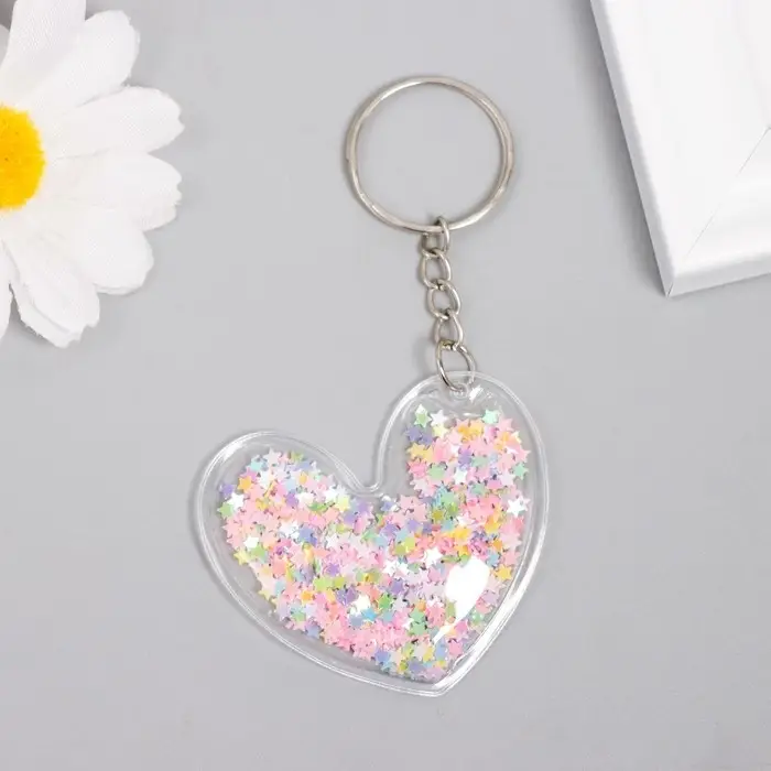 Брелок для ключей на кольце &laquo;Сердечко&raquo;, пластик с глиттером, 5.2&times;4.8 см, МИКС