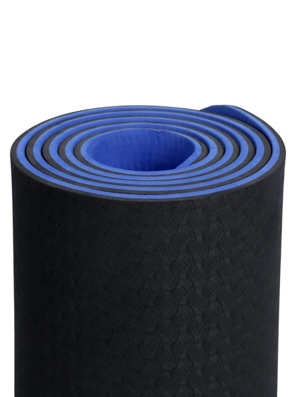 Коврик для фитнеса и йоги ONLYTOP, 183x61x 0,8 см, цвет черный/ультрамариновый