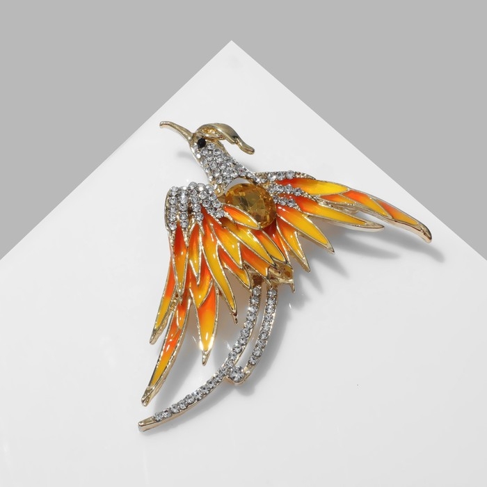Брошь &laquo;Птица&raquo; феникс, цвет бело-жёлтый в золоте