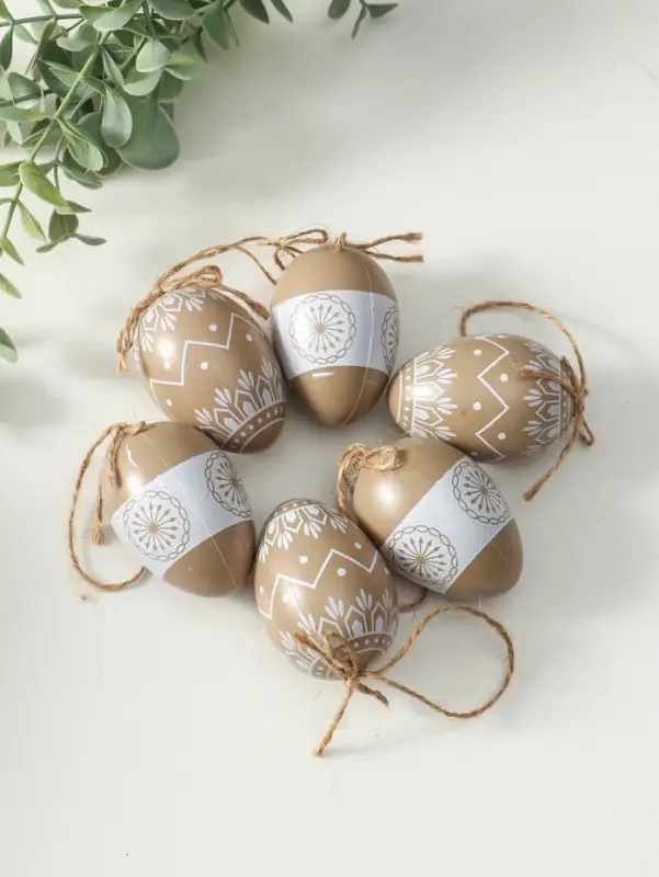 Декор пасхальный "Крашенные яички с белыми узорами" набор 6 шт 4х4х6 см
