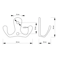 Крючок мебельный ТУНДРА TKd=004, двухрожковый, бронза, 200 шт.