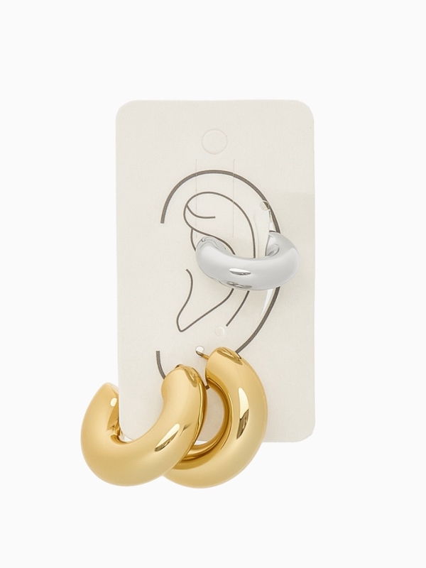 Набор серьги и каффы 3 шт. &laquo;Бублик&raquo; кольца, цвет серебро в золоте