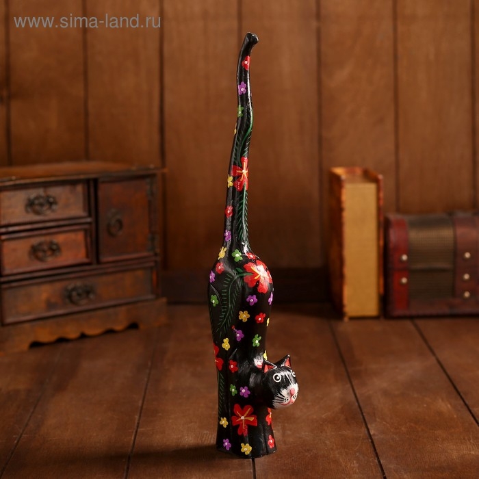 Сувенир &laquo;Кошечка черная в цветочек&raquo;, 8&times;4&times;39 см, дерево