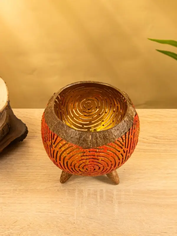 Подсвечник из кокоса, 15&times;15&times;13 см, красный