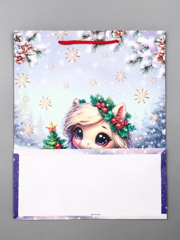 Пакет подарочный новогодний ламинированный, &laquo;Единорог&raquo; , 26&times;12&times;32 см