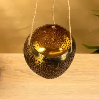 Подсвечник подвесной из кокоса, 14&times;14&times;10 см, чёрно-золотой