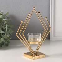 Подсвечник металл, стекло на 1 свечу "Золотой ромб" d=4,5 см 6х16х19 см