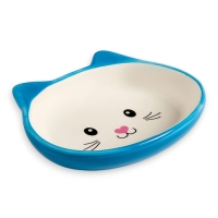 Миска керамическая овальная "Кошачья мордочка" 200 мл  14 х 12 х 3,5 см, синяя/белая