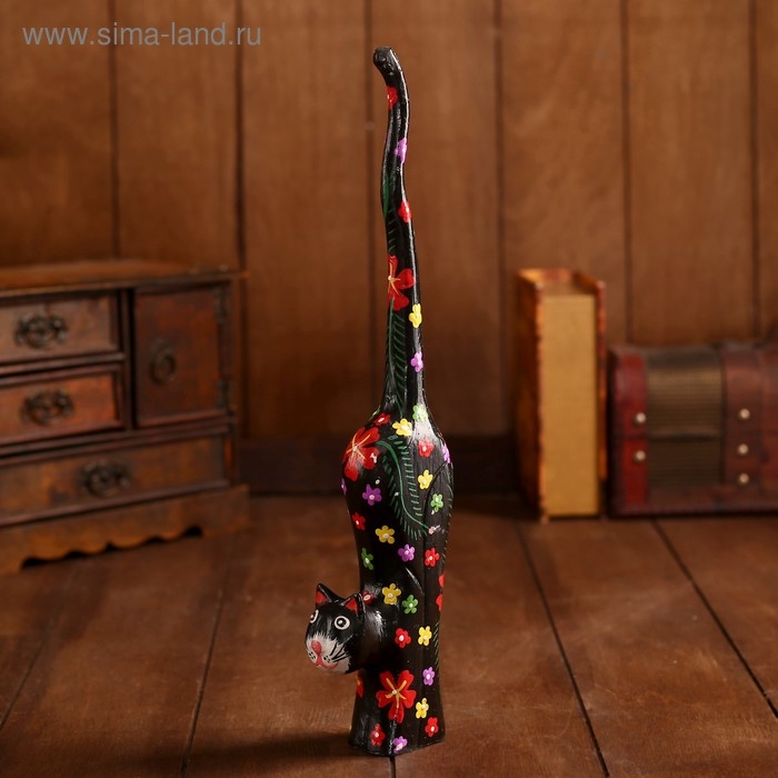 Сувенир &laquo;Кошечка черная в цветочек&raquo;, 8&times;4&times;39 см, дерево