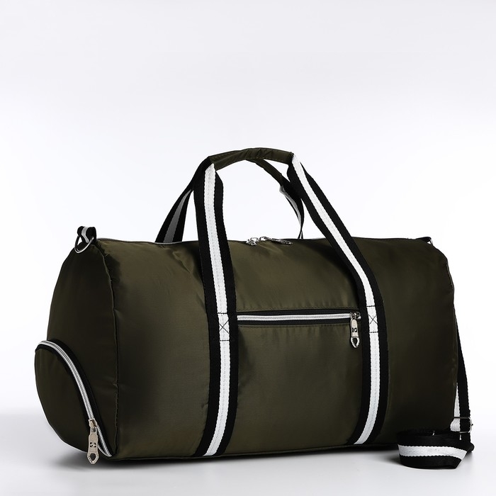 Сумка дорожная на молнии, отдел для обуви, наружный карман, длинный ремень, цвет хаки Сумка дорожная на молнии, отдел для обуви, наружный карман, длинный ремень, цвет хаки