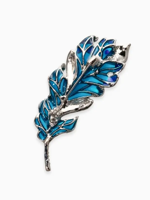 Брошь "Перо" прозрачное, цвет сине-голубой в серебре