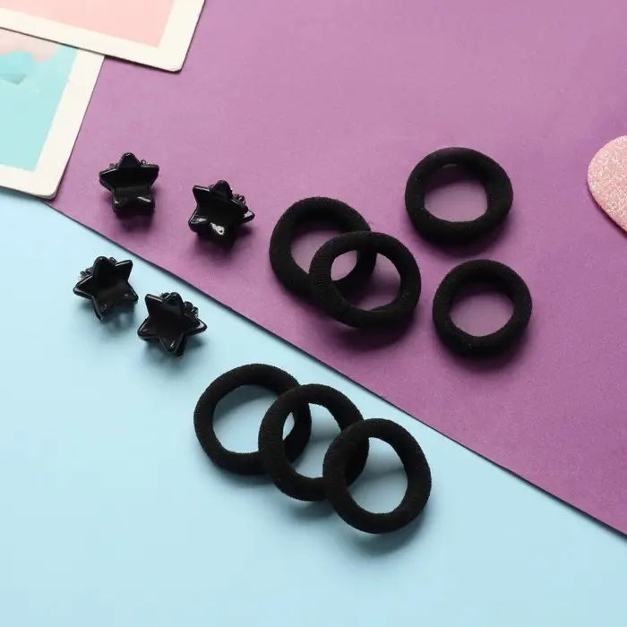 Набор для волос "Затейница" (12 резинок 2 см, 4 краба) звёздочки, чёрный