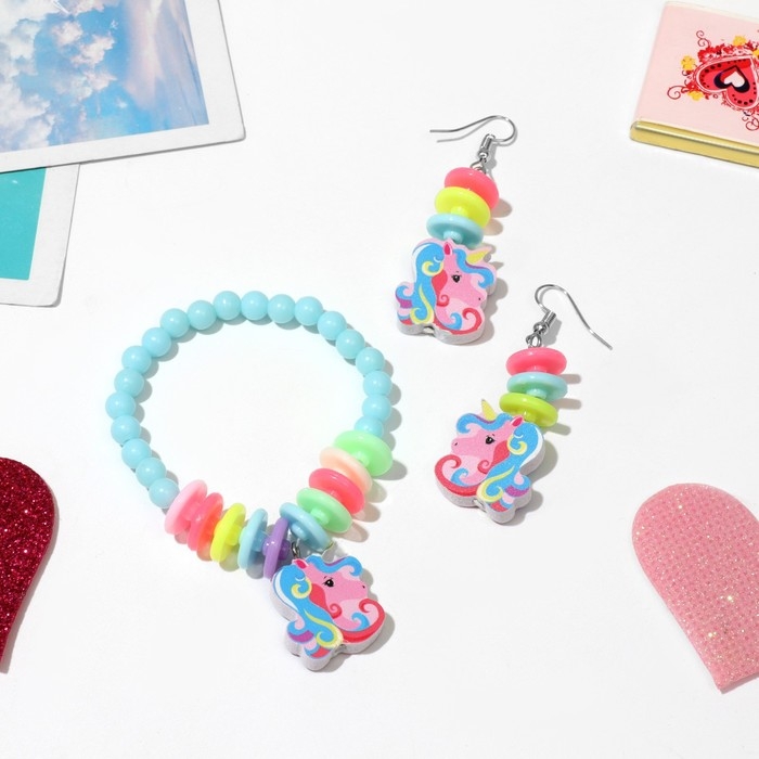Набор детский &laquo;Выбражулька&raquo; 2 предмета: серьги, браслет, единорожки, цвет МИКС