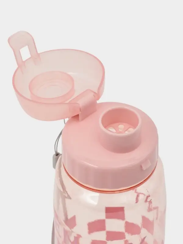 Ланч-бокс, 2 отделения, 2 яруса, с вилкой и ложкой, бутылкой 500мл,20х17х5,5 см,цвет розовый   10949