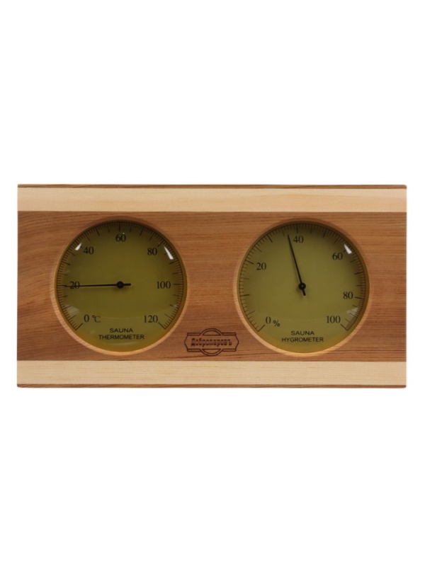 Термометр-гигрометр для бани и сауны, деревянный с корпусом из нержавеющей стали