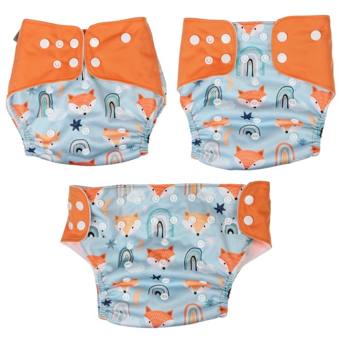 Многоразовый подгузник &laquo;Лисички&raquo;, 3-15 кг, цвет голубой, оранжевый, Крошка Я