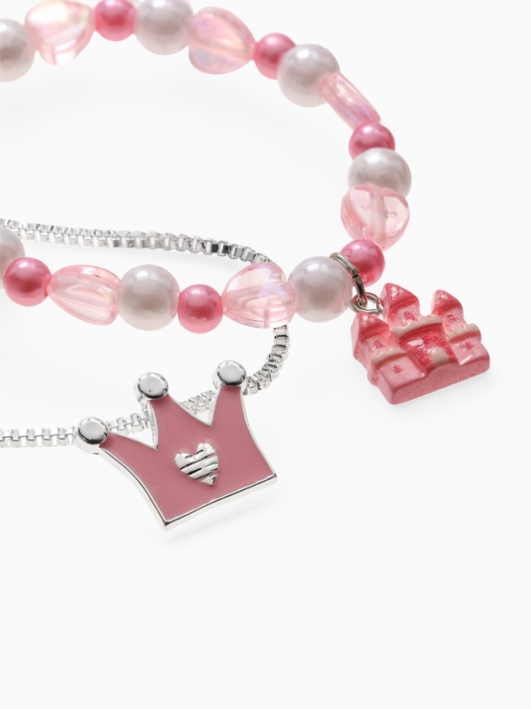 Набор детский "Выбражулька" 2 пр-та: кулон, браслет, корона, замок, цвет бело-розовый