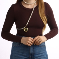 Портупея жемчужная с кулоном &laquo;Сердце&raquo;, 129 см, белая в золоте