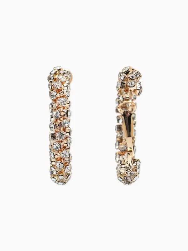 Серьги-кольца со стразами &laquo;Россыпь&raquo; d=3.5 см, белые в золоте