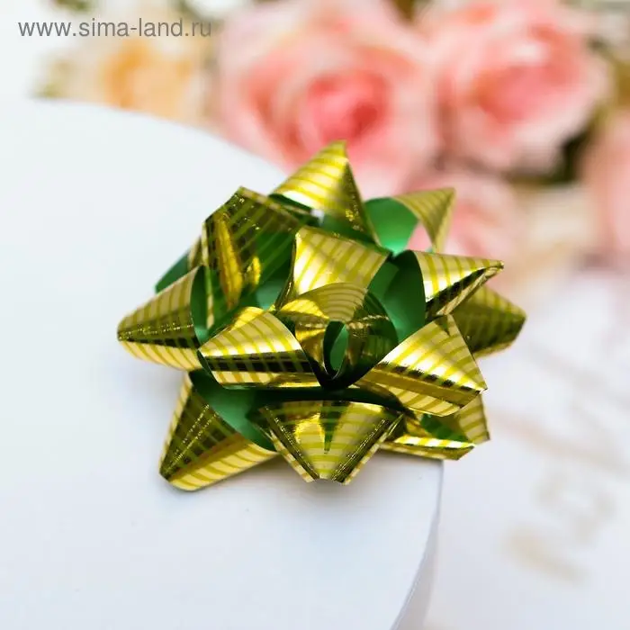 Бант-звезда №7,5, металик с рисунком, МИКС