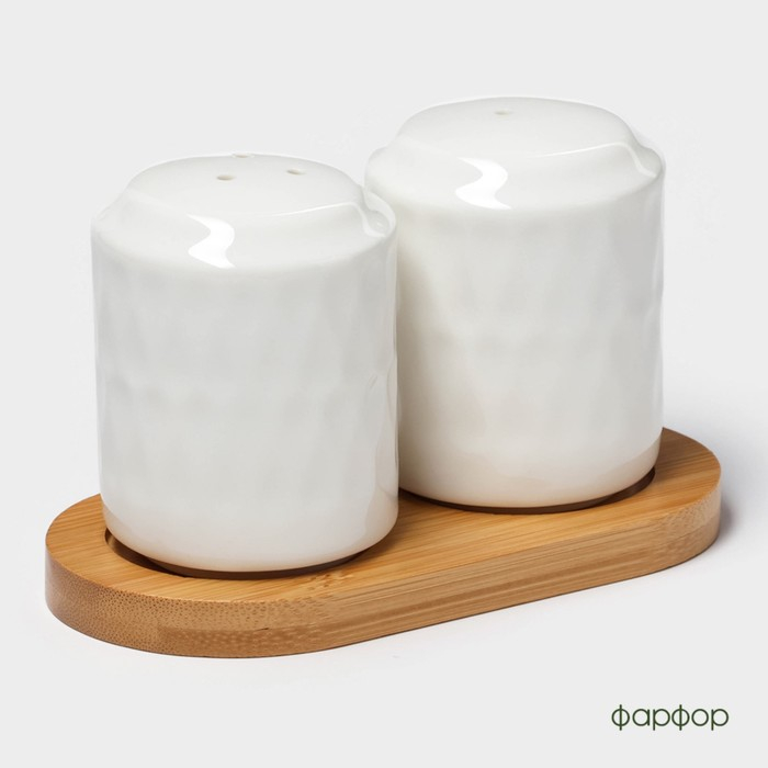 Набор фарфоровый для специй на деревянной подставке BellaTenero &laquo;Герда&raquo;, 2 предмета: солонка 85 мл, перечница 85 мл, цвет белый