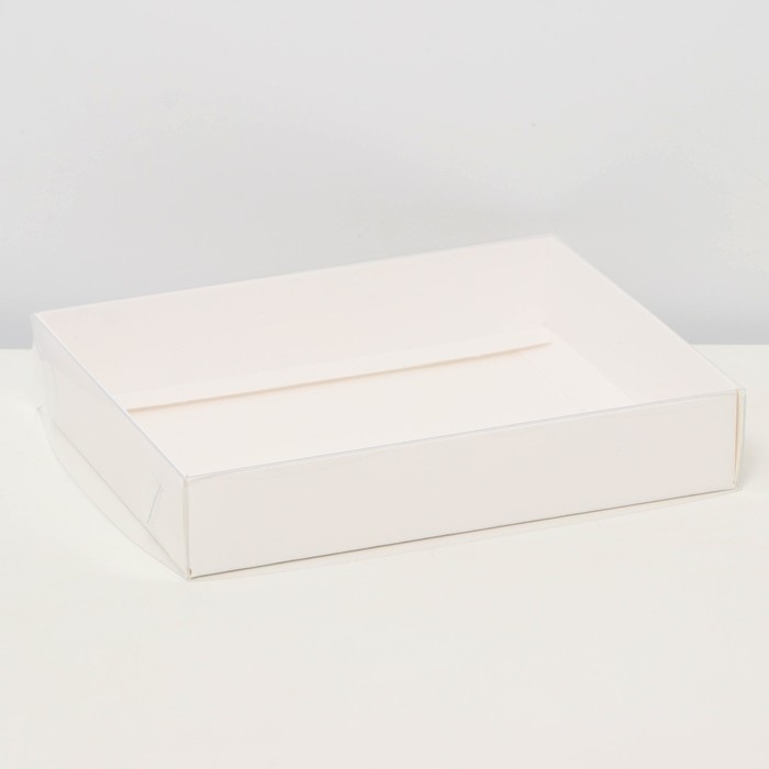 Коробочка сборная с прозрачной крышкой 16&times;13&times;3 см, белая