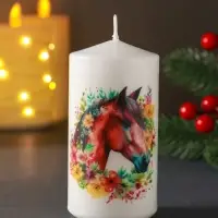 Свеча столб 50х100мм с декором, конь, белая