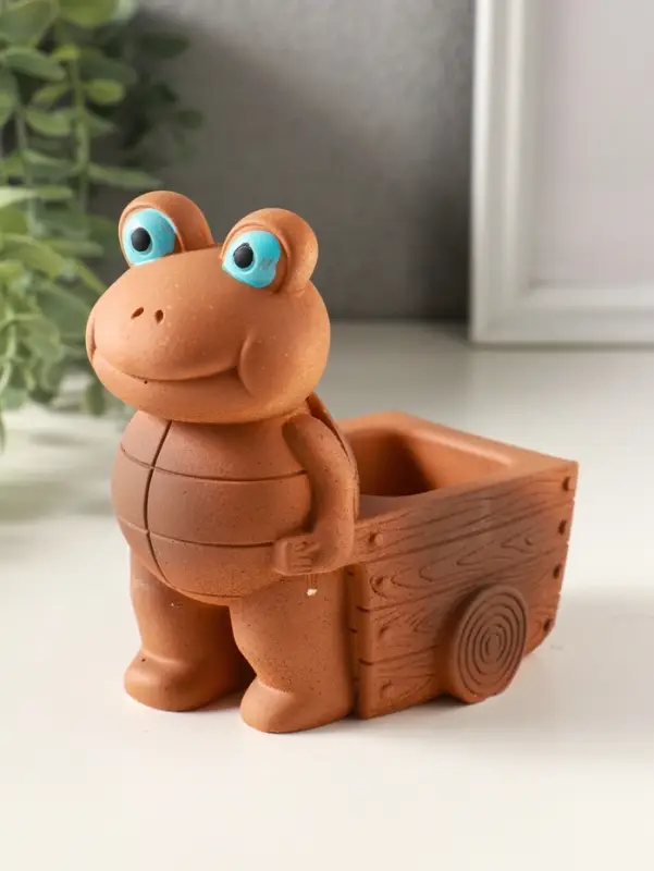 Подставка для мелочей &laquo;Черепаха с тележкой&raquo;, 12&times;10&times;8 см, гипс, охра