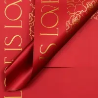 Пленка для цветов матовая, &laquo;Любовь и розы&raquo;, 57&times;57 см, красный