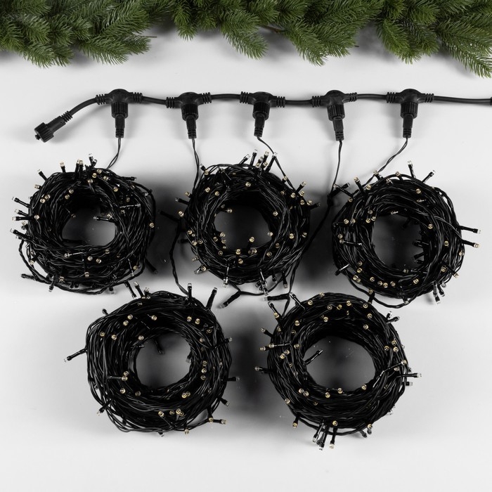 Гирлянда &laquo;Клип-лайт&raquo; 5 нитей по 20 м, IP44, УМС, тёмная нить, 665 LED, свечение тёплое белое, мерцание всех светодиодов, 24 В