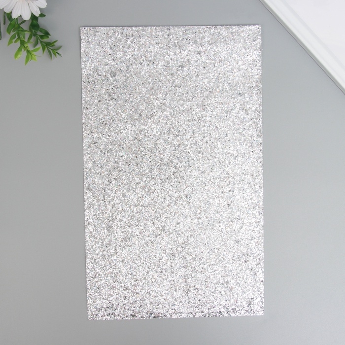 Лист для творчества иск.кожа Лист для творчества иск.кожа "Крупные блёстки" серебро лист 33х20 см толщина 0,84 мм