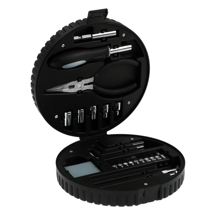 Набор инструментов ТУНДРА, подарочный пластиковый кейс "Колесо", 24 предмета