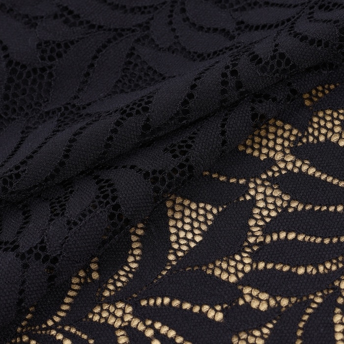 Кружевная эластичная ткань, 185 мм &times; 2,7 &plusmn; 0,5 м, цвет чёрный